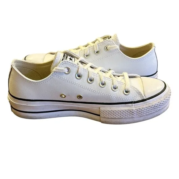 CONVERSE Chuck Taylor All Star Lift Platform White Leather Low Sneakers 7.5 - Picture 9 of 10